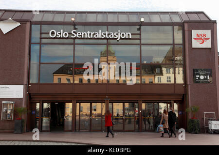 The entrance to the central railway station in Oslo, Norway Stock Photo