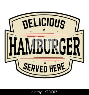 Delicious hamburger label or icon on white background, vector illustration Stock Vector