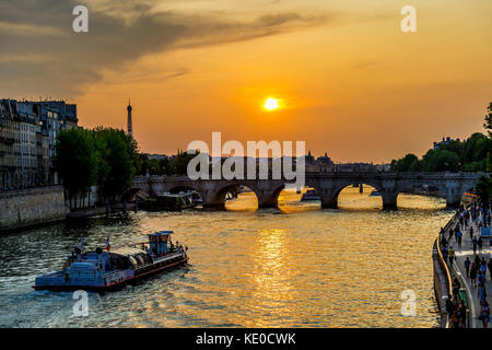 Sunset over the Seine River in Paris