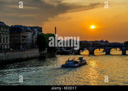 Sunset over the Seine River in Paris