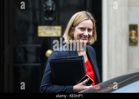 London, UK. 17th Oct, 2017. Amber Rudd MP, Secretary of State for the Home Department, leaves 10 Downing Street following the first Cabinet meeting since Prime Minister Theresa May's visit to Brussels to try to unlock talks regarding a Brexit transition period. Credit: Mark Kerrison/Alamy Live News Stock Photo