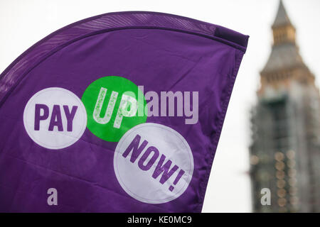 London, UK. 17th Oct, 2017. A banner for the TUC rally for fair pay for public servants in Parliament Square. Many trade unionists were scheduled to meet their MPs to lobby for the same purpose earlier in the afternoon. Credit: Mark Kerrison/Alamy Live News Stock Photo