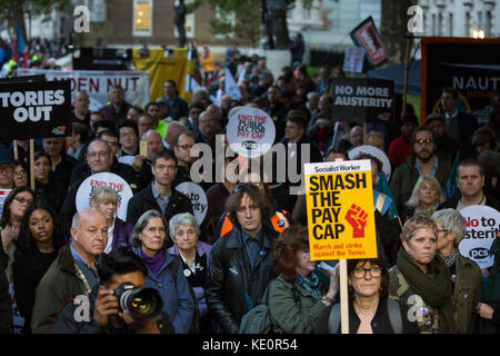 London, UK. 17th Oct, 2017. Trade union members attend a TUC rally for fair pay for public servants outside Downing Street. Many had previously met their MPs to lobby for the same purpose. Credit: Mark Kerrison/Alamy Live News Stock Photo