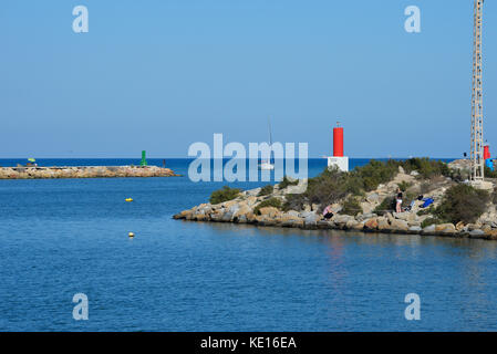 Mouth of the River Segura - gola del rio segura - in Guardamar del Segura on the Mediterranean Sea, Alicante, Spain Stock Photo