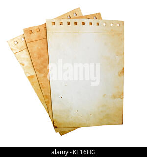 Old paper notebook pages on white. Clipping path Stock Photo