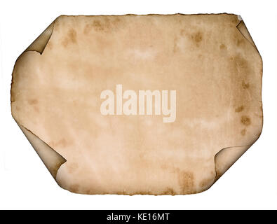 old paper parchment scroll isolated on white background Stock Photo