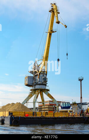 Kaliningrad, the old crane at the commercial port on the river Pregel Stock Photo