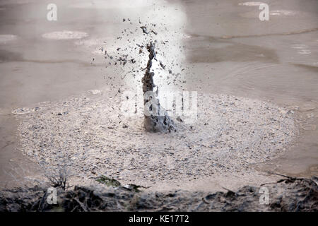 Close-up of  a bubbling mud  pool, in the  Waiotapu active geothermal area, Rotorua,  New Zealand Stock Photo