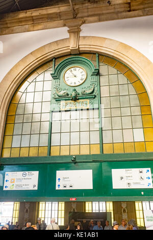 Clock in the station at Porto Stock Photo