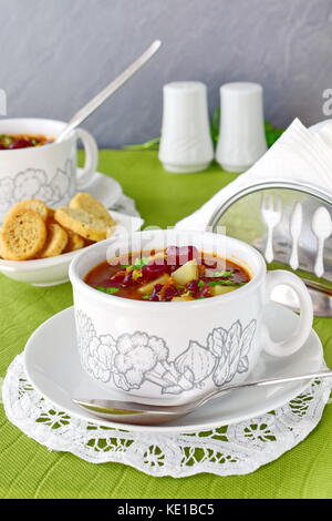 Fasting soup with tinned kidney beans. Healthy eating concept