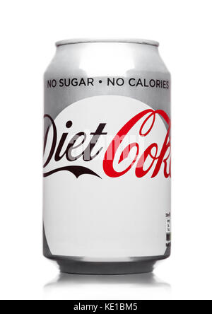 LONDON,UK - MARCH 21, 2017 : A can of Coca Cola Diet drink  on white background. The drink is produced and manufactured by The Coca-Cola Company. Stock Photo