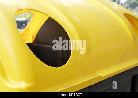 Container for recycling of plastic and metal package. Stock Photo