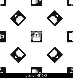 Orator speaking from tribune pattern seamless black Stock Vector