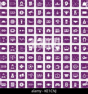 100 sweepstakes icons set grunge purple Stock Vector