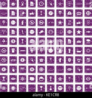 100 symbol icons set grunge purple Stock Vector