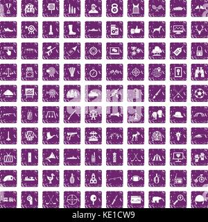 100 target icons set grunge purple Stock Vector