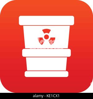 Trashcan containing radioactive waste icon digital red Stock Vector