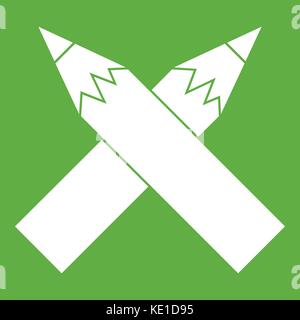 Two crossed pencils icon green Stock Vector