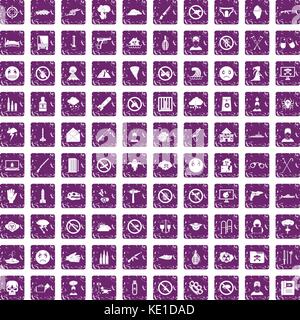 100 tension icons set grunge purple Stock Vector