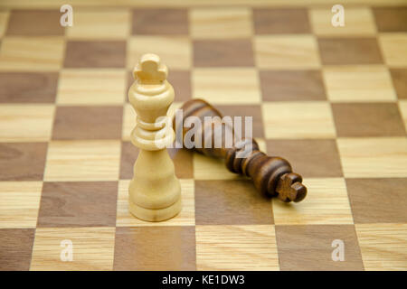 A close-up view of two chess kings on a chess board Stock Photo