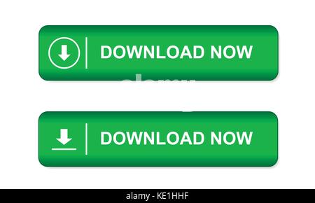 Green button on websites and in e-shop with an arrow and the word download now isolated on white background - vector Stock Vector