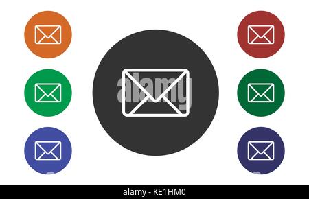 Set of colorful circular icons mail on websites and forums and in e-shop button and envelope image isolated on white background - vector Stock Vector