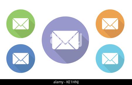 Set of illustration colorful circular icons mail on websites and forums and in e-shop button with envelope image isolated on white background - vector Stock Vector