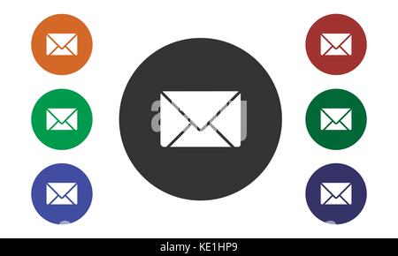 Set of colorful circular icons mail on websites and forums and in e-shop button and envelope image isolated on white background - vector Stock Vector