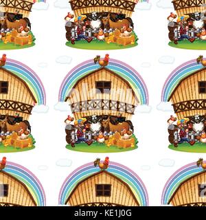 Seamless farmer and farm animals illustration Stock Vector