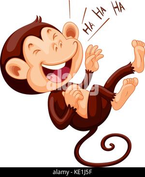 Little monkey laughing alone illustration Stock Vector