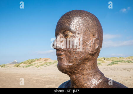 Anthony,Gormley,statues,iron,men,Another Place,art,installation,on,Crosby Beach,coast,coastal,area,Liverpool,England,U.K.,UK,Europe, Stock Photo