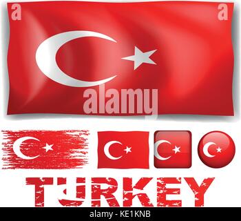 Turkey flag in different designs illustration Stock Vector
