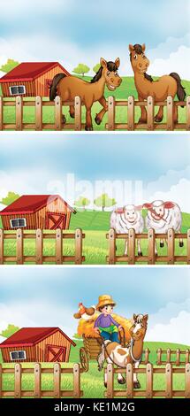 Farm animal and farmer in the farm illustration Stock Vector