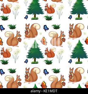 Squirrels and pine trees illustration Stock Vector