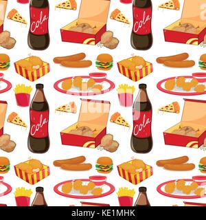 Seamless different kind of fastfood illustration Stock Vector