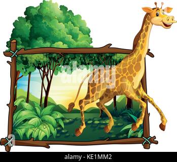 Wooden frame with giraffe in the jungle illustration Stock Vector Image ...