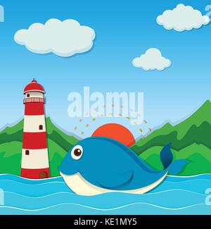 Whale swimming in the ocean illustration Stock Vector