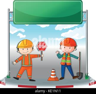 Construction workers at site illustration Stock Vector