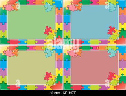 Four frames design with jigsaw puzzle illustration Stock Vector