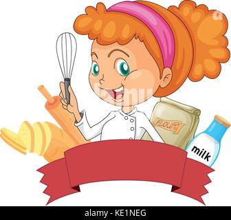 Badge of bakery with a female baker holding a whisk 	 Stock Vector