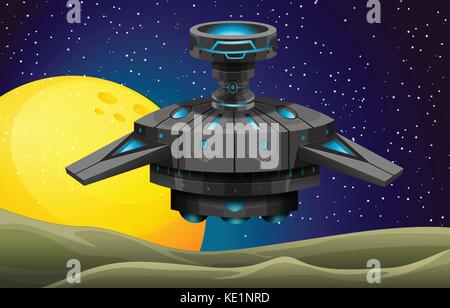 Spaceship floating in the space illustration Stock Vector