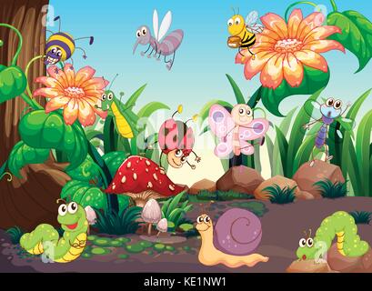 Many insects in garden illustration Stock Vector Image & Art - Alamy