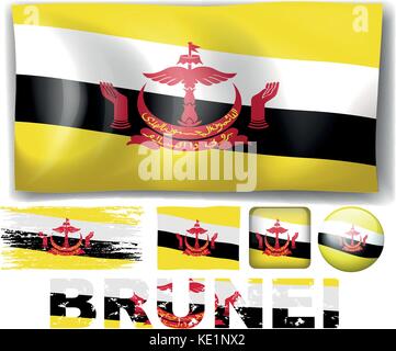 Brunei flag in different designs illustration Stock Vector