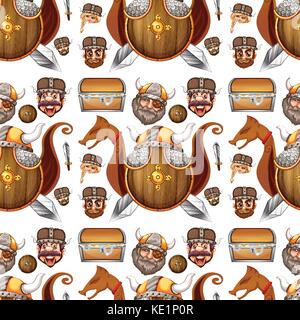 Seamless background design with viking theme illustration Stock Vector