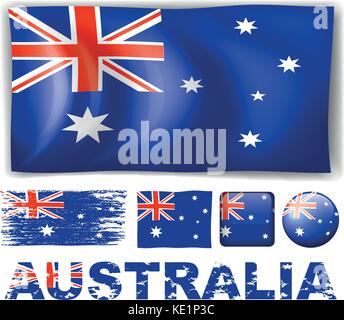 Australia flag in different designs illustration Stock Vector