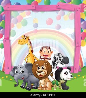 Border design with wild animals and balloons illustration Stock Vector ...