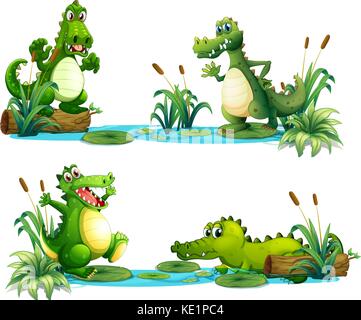Scene with many crocodiles illustration Stock Vector Image & Art - Alamy