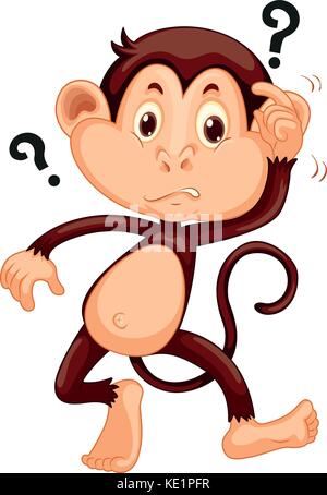 Little monkey looking confused illustration Stock Vector