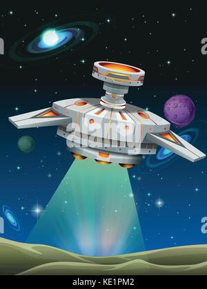 Spaceship taking off from the planet illustration Stock Vector