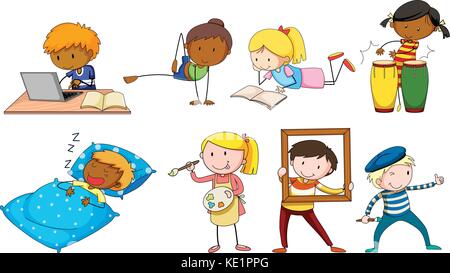 People doing different activities illustration Stock Vector